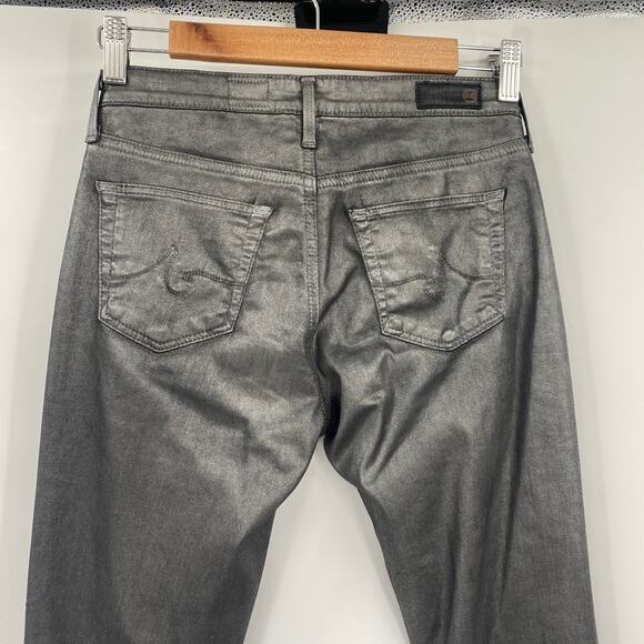 Adriano Goldschmied Faux Leather Ankle Jeans Skinny Legging Metallic Gunmetal 25 - Picture 6 of 10